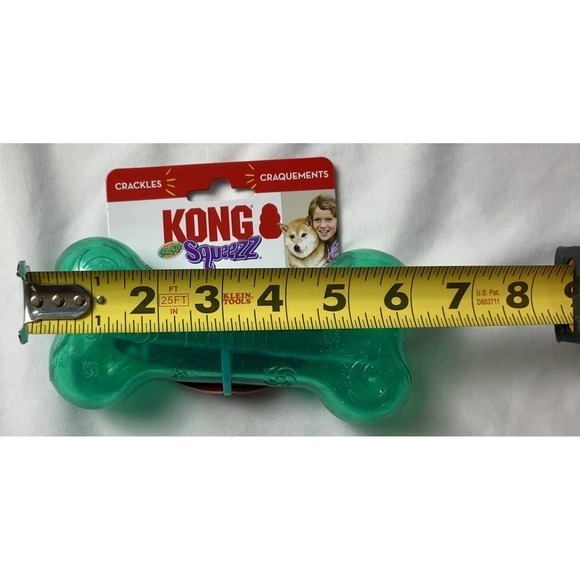 KONG Squeezz Bone Crackle Dog Toy Green Interactive Chew Toss Retrieve Play 6.5" - Picture 3 of 4